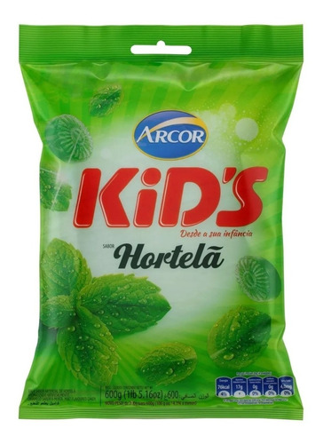 Bala Hortelã Kid's Sem Glúten Arcor Pacote 600g