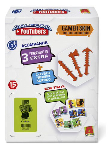 Boneco Cadres 15cm Gamer Mine Articulado + 3 Ferramentas