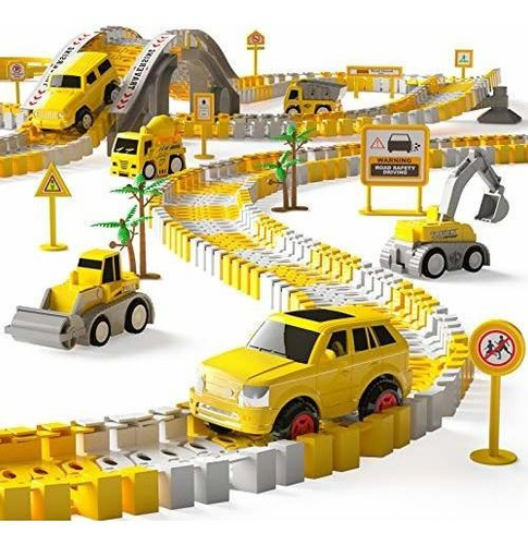 Pista De Carreras De Construcción Con 2 Autos Para Niños