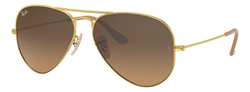 Óculos de sol polarizados Ray-Ban Aviator Gradient Standard armação de metal cor matte gold, lente brown de cristal degradada, haste matte gold de metal - RB3025