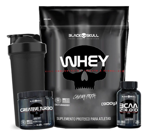 Combo Caveira Preta - Whey + Bcaa + Creatina - Black Skull Sabor Chocolate