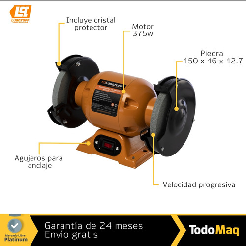 Imagen 3 de 7 de Amoladora De Banco 2 Piedras Profesional 1/2hp 350w Lusqtoff