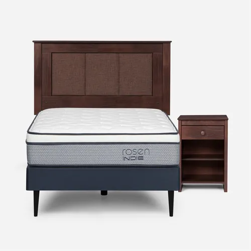 Cama Indie 1 Plaza Pata Acero + Respaldo Rachel Y Velador