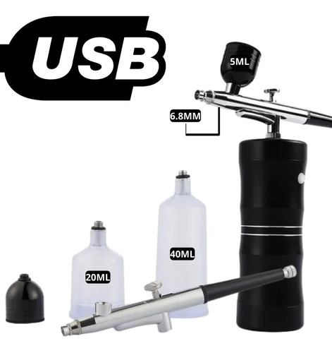 Kit Compressor Aerógrafo Usb Recarregável Sem Fio Portátil