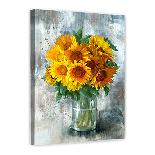 Póster De Arte De Girasol Lienzo, Pintura De Flor Amar...