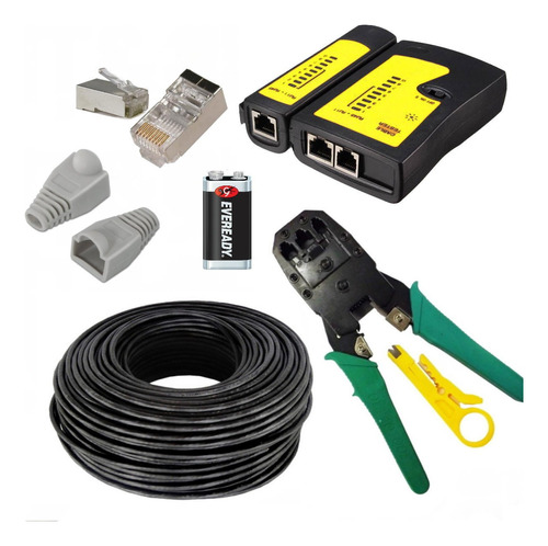 Pack Crimp Rj45+50m. Cat6 Ext+10 Rj-45 Blind+capuchon+tester