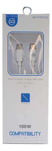 Cable Usb Tipo C Ditron 100w Carga Ultra Rapida 1,2 Metros Color Blanco