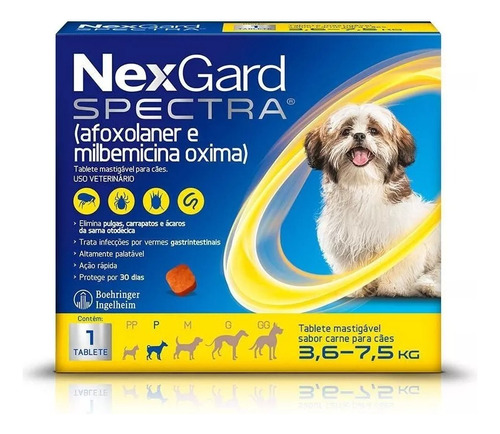 Nexgard Spectra Antipulgas E Carrapatos Cães De 3,6 A 7,5 Kg
