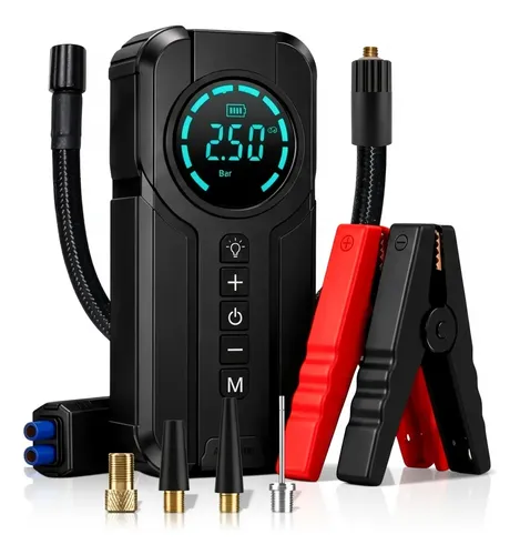 Auxiliar Partida Veicular Compressor Ar Portátil Carro Moto Preto 127/220v 50 Hz