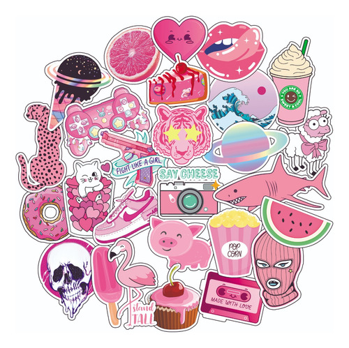 Pack Stickers Calcos Vinilos Color Rosa - Termo Compu 