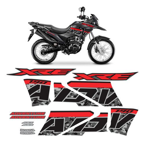 Kit Adesivos Moto Xre 190 Adventure 2022 2023 2024 Vermelho 