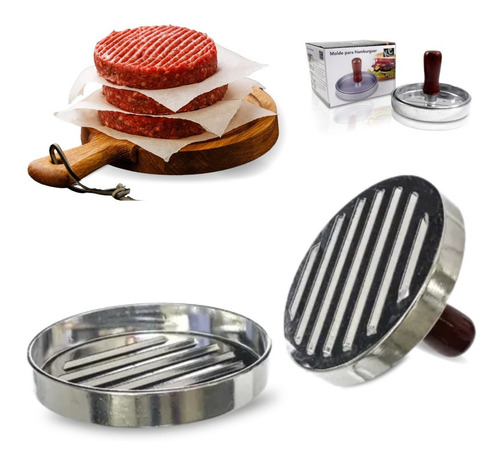 Modelador Prensa Hamburguer Aluminio Cabo Madeira Ø 11 Cm Cor Prateado Cabo Madeira