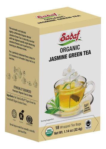 Té Verde De Jazmín Orgánico Sadaf - Bolsitas De Té De Jazmín