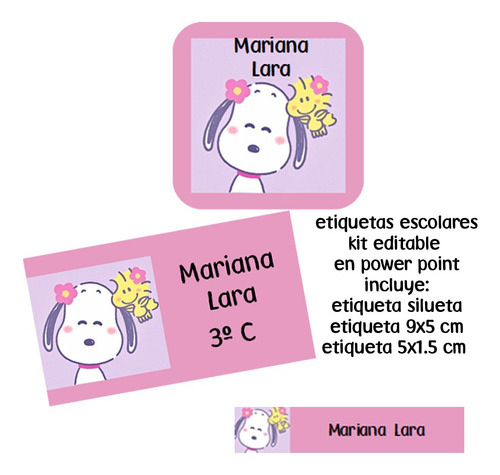 Etiquetas Escolares Snoopy Kawai Editable Imprimible