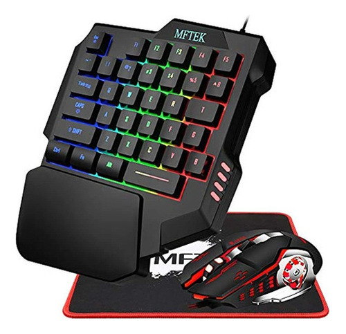 Combo De Teclado Y Mouse Para Juegos De Una Mano Mftek, Tecl