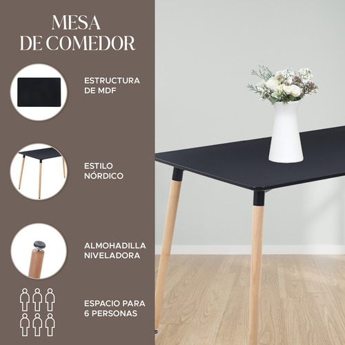 Mesa Estilo Eames Rectangular Comedor Minimalista Nordico Color Black
