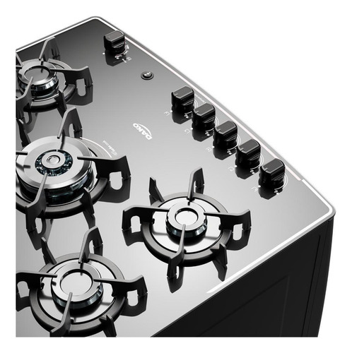 Fogão 5 Bocas Preto Com Mesa De Vidro E Timer Digital Bivolt