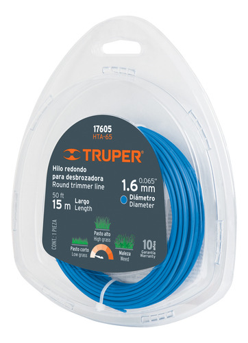 Hilo Redondo Para Desbrozadora 15 M X 1.6 Mm Truper 17605