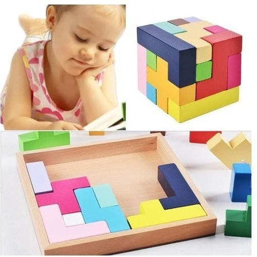 Juguete Cubo 3d Puzzle Madera Didáctico Rompecabezas Xk-71