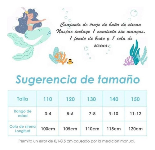 Conjunto De 3 Piezas De Cola De Sirena For Niños, Traje De