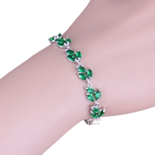 Cautivante Verde Esmeralda Enlace Cadena Pulsera De Plata 6-