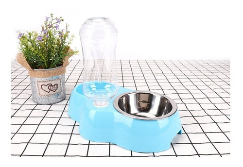 Comedero Doble Bebedero Con Botella Plato Para Perros Gatos