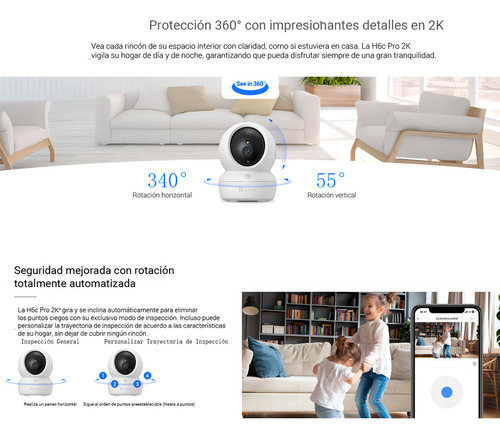 Ezviz Mini Cámara De Seguridad H6cpro-plus-32 Ip Pt 4 Mp Conexión Wi-fi + Seguimiento Inteligente Con Audio De Dos Vías Visión Panorámica Memoria Mircrods De 32gb Ideal Para Uso En Interior