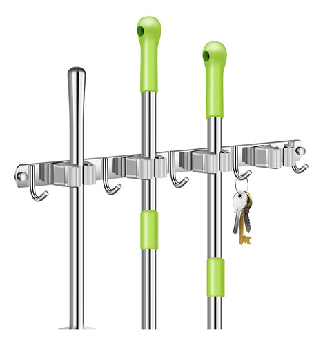 Soporte De Escoba Autoadhesivo Acero Inoxidable 5 Ganchos