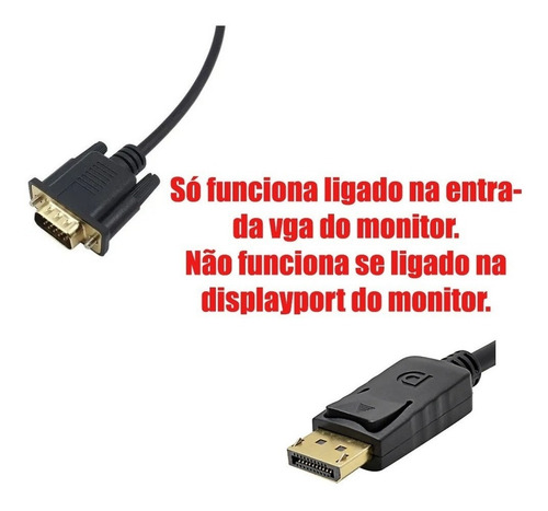 Cabo Adaptador Displayport Macho Para Vga Macho Novo
