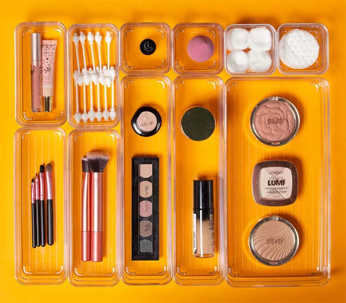 Kit 11 Organizadores Modular Multiuso Para Gavetas E Armário Cor Transparente