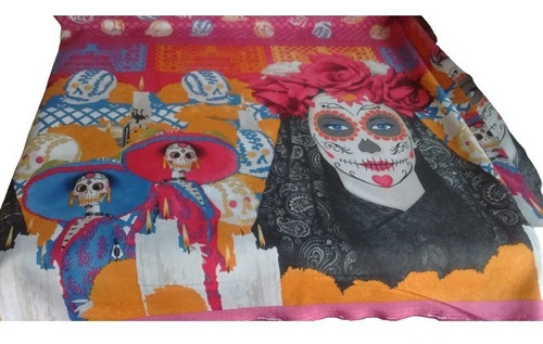 Mantel Mesa Mexicano Fiesta Catrina Dia De Muertos En Tela 