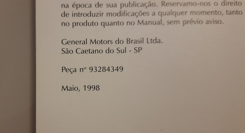 Manual Do Proprietario Gm Tigra 98 Novo Original Sem Preench