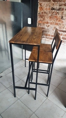 Imagen 4 de 4 de Mesa Barra 100x40+ Taburetes Respaldo Inclinado Industrial