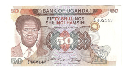 Billete Uganda 50 Shillings (1985) Milton Obote (presidente)