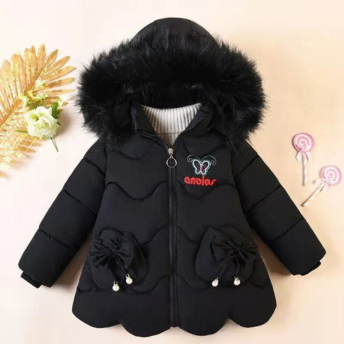 Abrigo Grueso Con Sólido Cálido Con Cuello Piel Para Niñas
