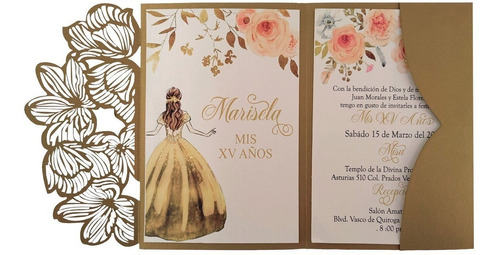 100 Invitaciones Quince Años Vestido Sobres Trifold