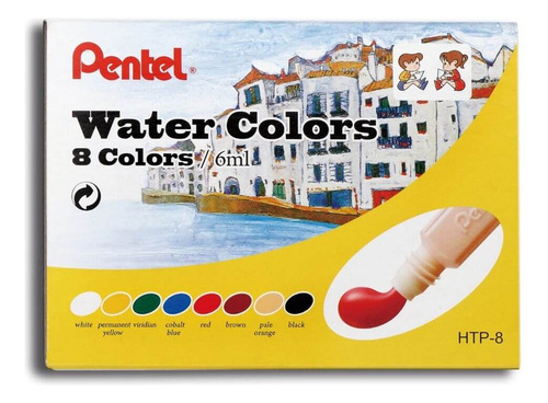 Aquarela Base Agua Escolar 08 Cores Pentel