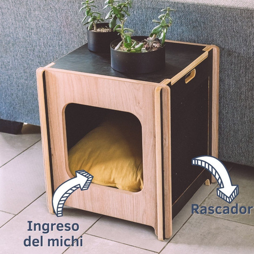 Imagen 4 de 10 de Camita + Rascador Para Gatos / 56x50x50 Negro - Envío Gratis