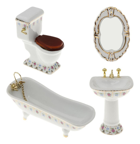 1/12 Juego De Baño En Miniatura Para Casa De Muñecas