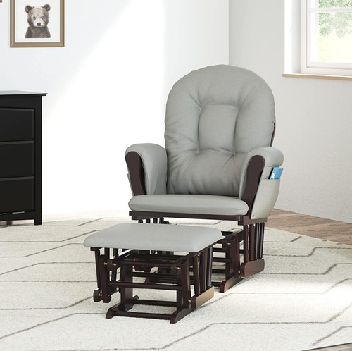 Silla Mecedora Mama Lactancia Bebe. Espresso Con Cojin Gris
