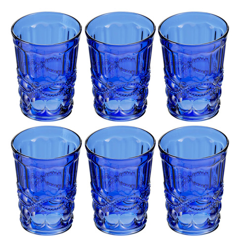 Vasos De Vidrio | Juego De 6 | Diseño De Vidrio Azul | 8.5 O