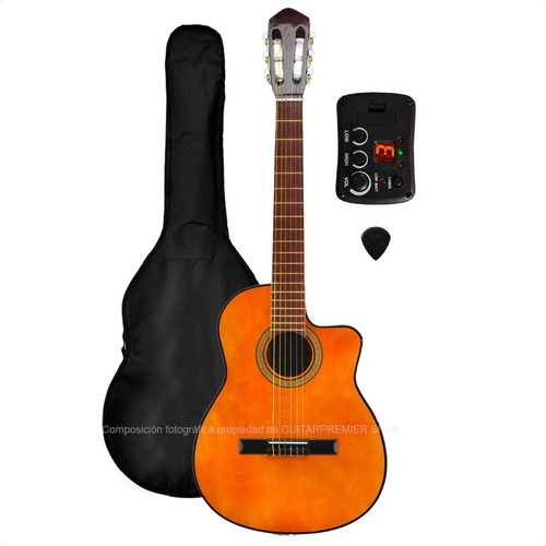 Guitarra Electroacustica Con Corte Nylon Eq 4b + Funda Pua