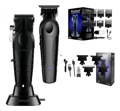 Kit Kemei KM 2296 KM 2299 Cortador de Cabelo e Barba Sem Fio Profissional