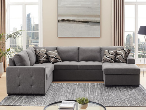 Sofa Cama Modular C/divan Forma En U 6 Plazas Thsuper Beige