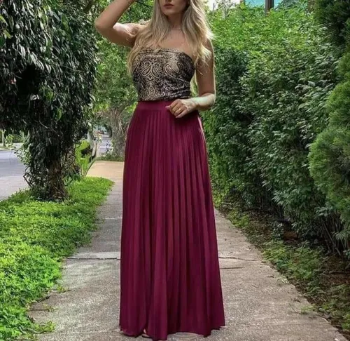 Saia Plissada Longa Evang lica Modinha Evas Tendencia