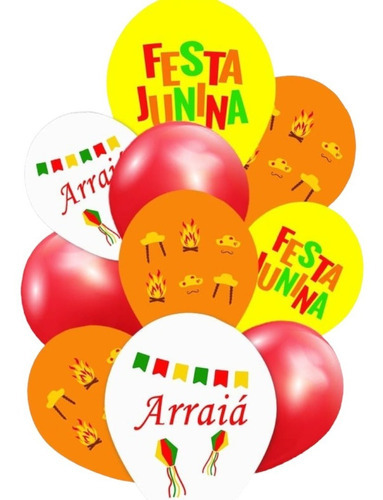 Balão Festa Junina Kit 10 Unidades Bexiga Arraiá São João 