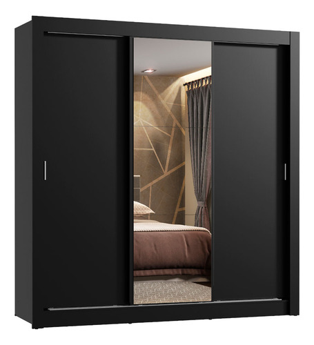 Guarda Roupa Madesa Lyon Plus 3 Portas Espelho 4 Gavetas Cor Preto 10938N1E4G
