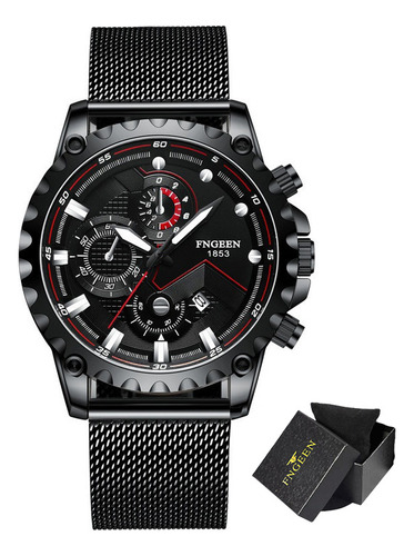 Reloj De Cuarzo Inoxidable Fngeen 5757 Con Calendario Color Del Fondo Black_meshbelt