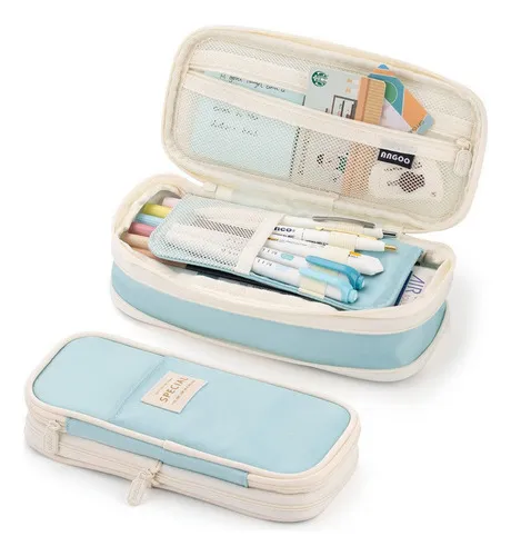 Bolsa de papelería para niñas adolescentes, estuche liso de color azul claro