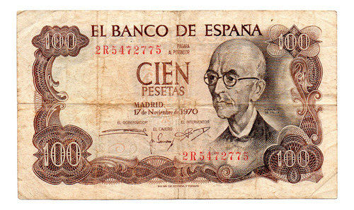 Billete España 100 Pesetas, Pick 152a, Año 1970 Usado